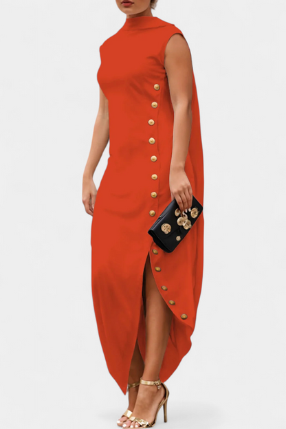 Asymmetrical Sleeveless Dress by Aphrodite Featuring Elegant Golden Buttons