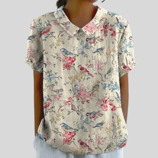 Clémence | Floral and Bird Print Blouse
