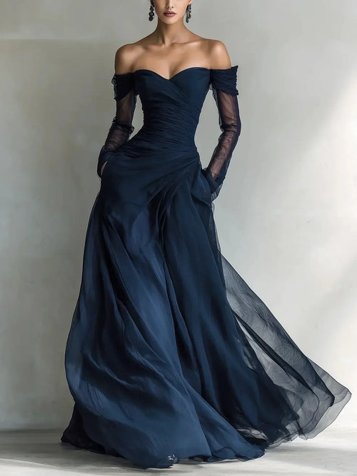 Matilda • Long dress with off-the-shoulder design and mesh inserts