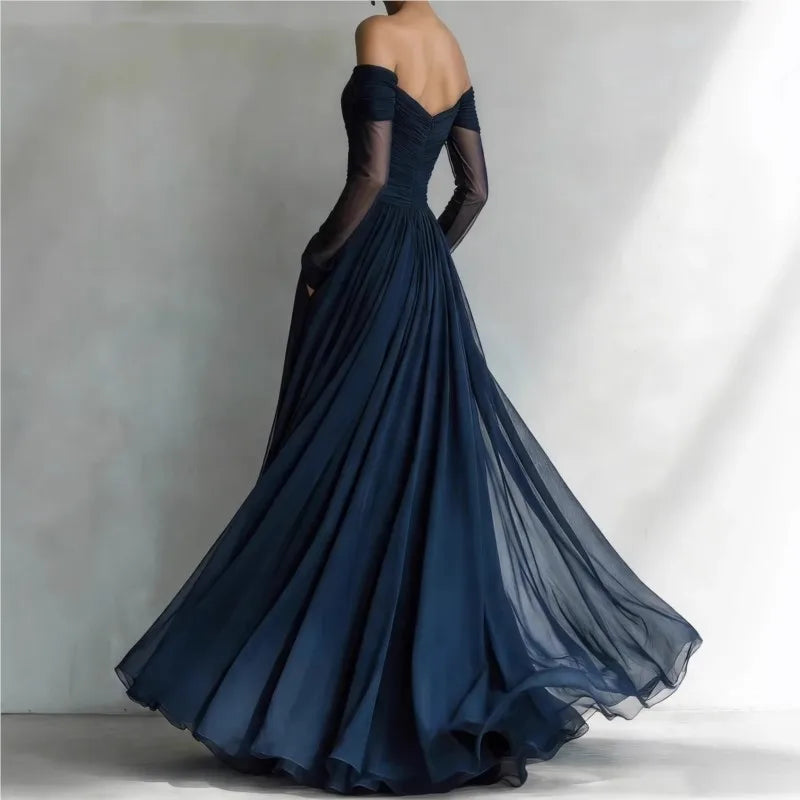 Matilda • Long dress with off-the-shoulder design and mesh inserts