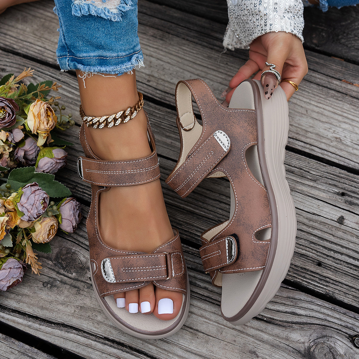 Elara™ | Open-Toe Wedge Sandals with Ankle Strap
