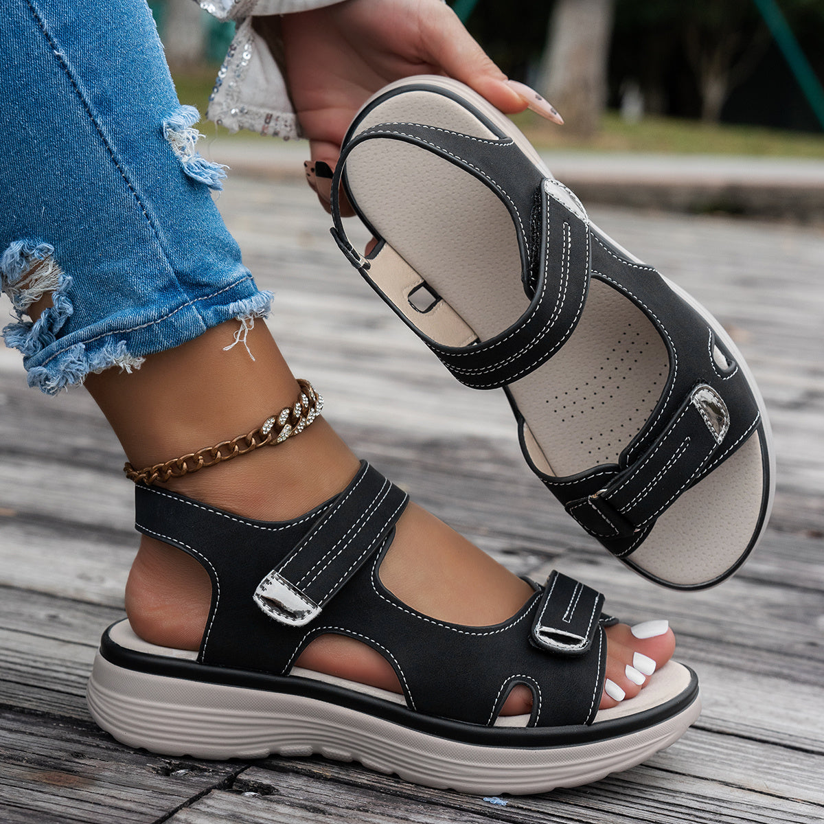 Elara™ | Open-Toe Wedge Sandals with Ankle Strap