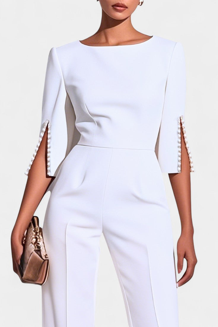 Chic™ - Three-Quarter Sleeve Jumpsuit with Pearl Accents