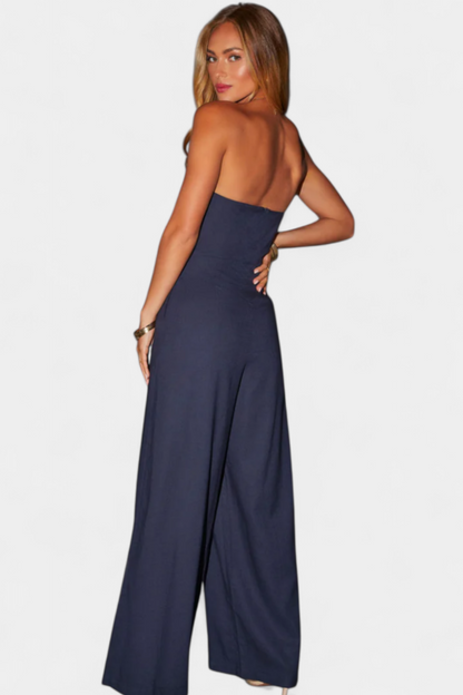 Liona™ -  Structured Neckline Sleeveless Jumpsuit with Wide-Leg Pants