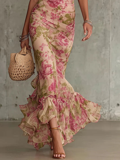 Margaret ∙ Long dress with vintage rose print and puff sleeves