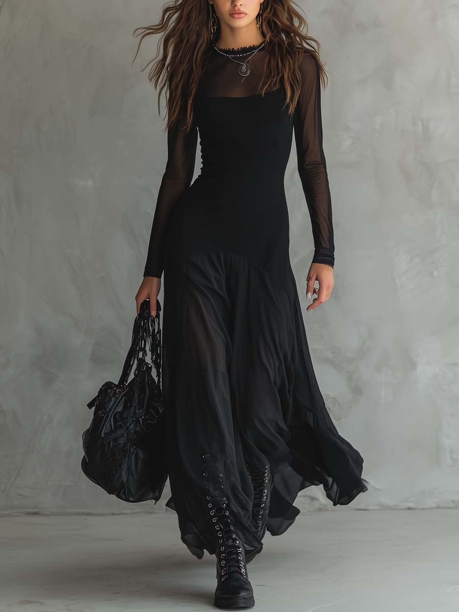 Diane• Maxi dress with a loose fit in black tulle