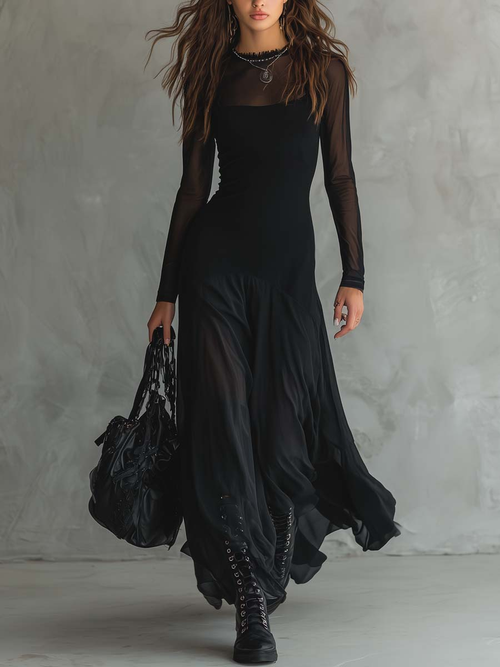 Diane• Maxi dress with a loose fit in black tulle