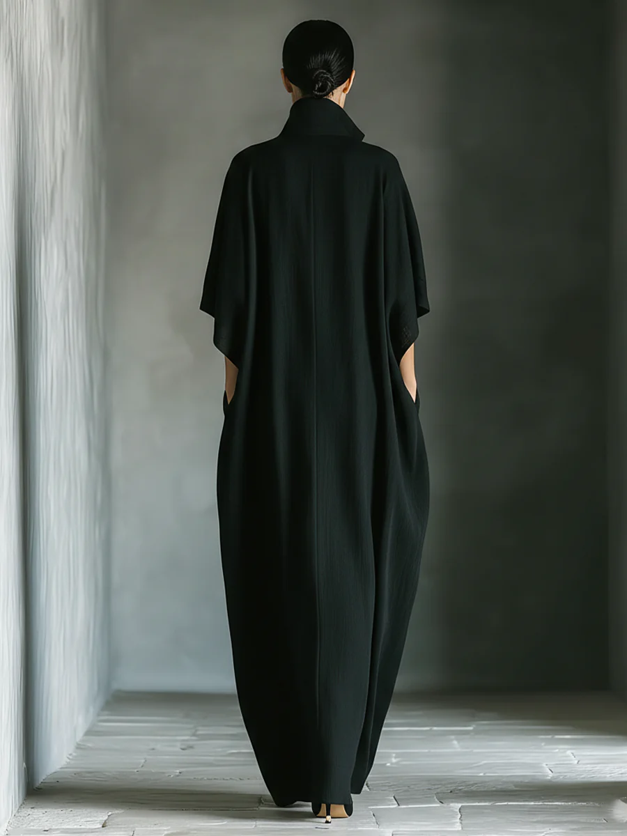 Susan • Oversized Black Maxi Dress with Kimono Sleeves