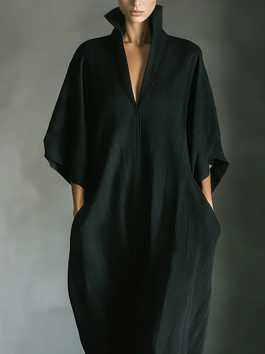 Susan • Oversized Black Maxi Dress with Kimono Sleeves