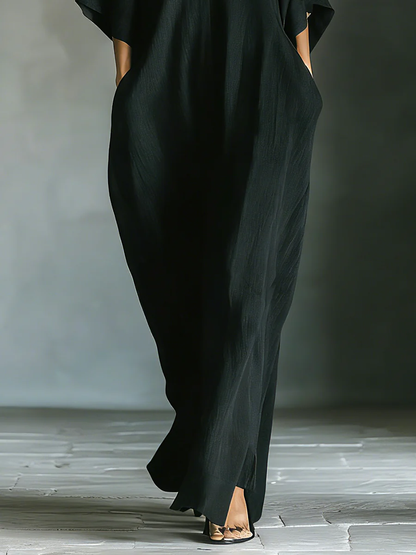 Susan • Oversized Black Maxi Dress with Kimono Sleeves