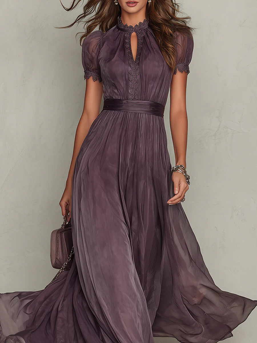 Marie • Long purple dress with keyhole neckline