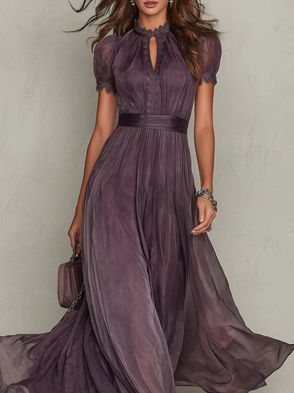 Marie • Long purple dress with keyhole neckline