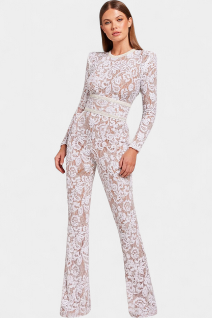 Jimena™ - Corset-Belted Sequined Lace Jumpsuit