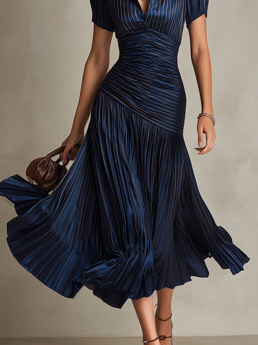 Frances ∙ Retro Striped Satin Midi Dress