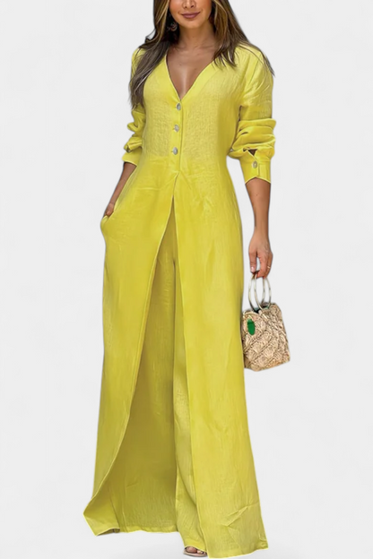 Whitney™ -  V-Neck Fluid Jumpsuit with Front Slit