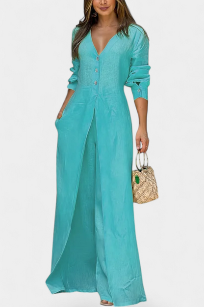 Whitney™ -  V-Neck Fluid Jumpsuit with Front Slit