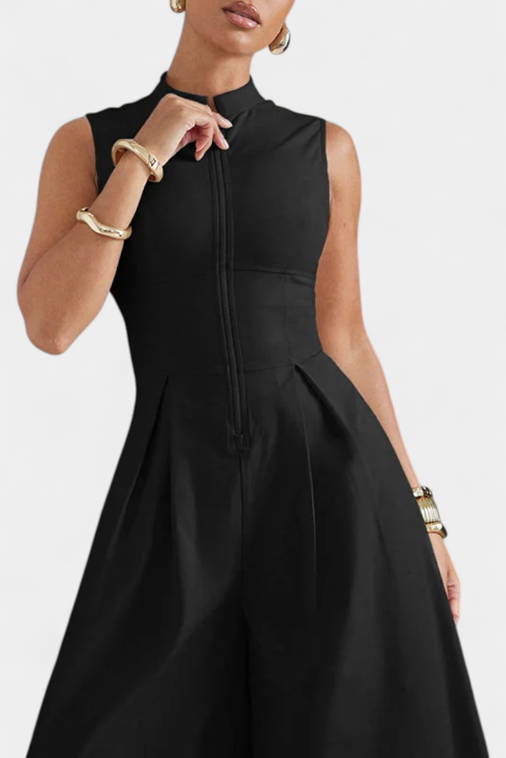 Blanca™ - Pleated Wide Leg Jumpsuit with Round Neck
