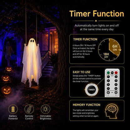 5FT Halloween Swing Ghost with LED Lights & Remote Control