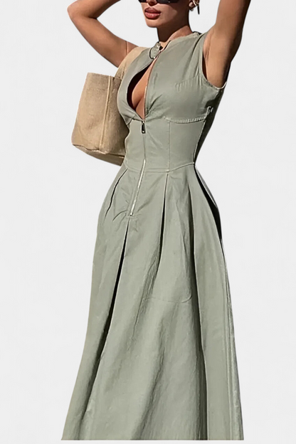 Blanca™ - Pleated Wide Leg Jumpsuit with Round Neck