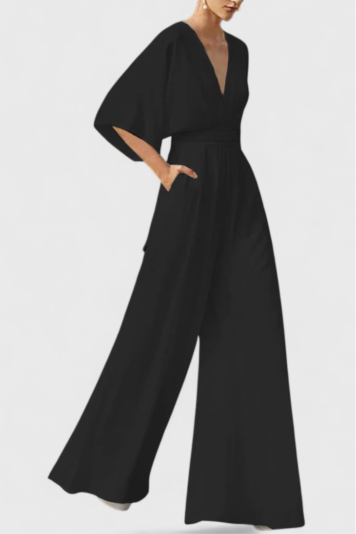 Isaura™ - Chic Jumpsuit with Cape Sleeves and V-Neck Design