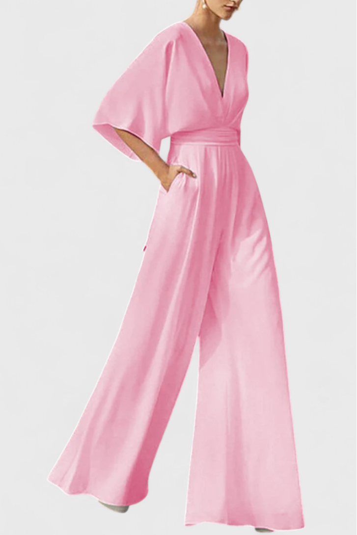 Isaura™ - Chic Jumpsuit with Cape Sleeves and V-Neck Design