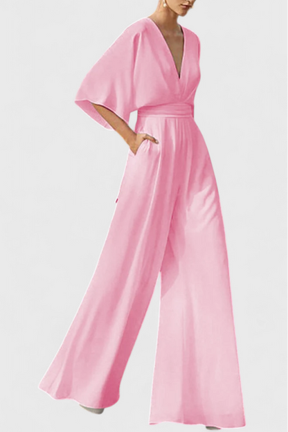Isaura™ - Chic Jumpsuit with Cape Sleeves and V-Neck Design