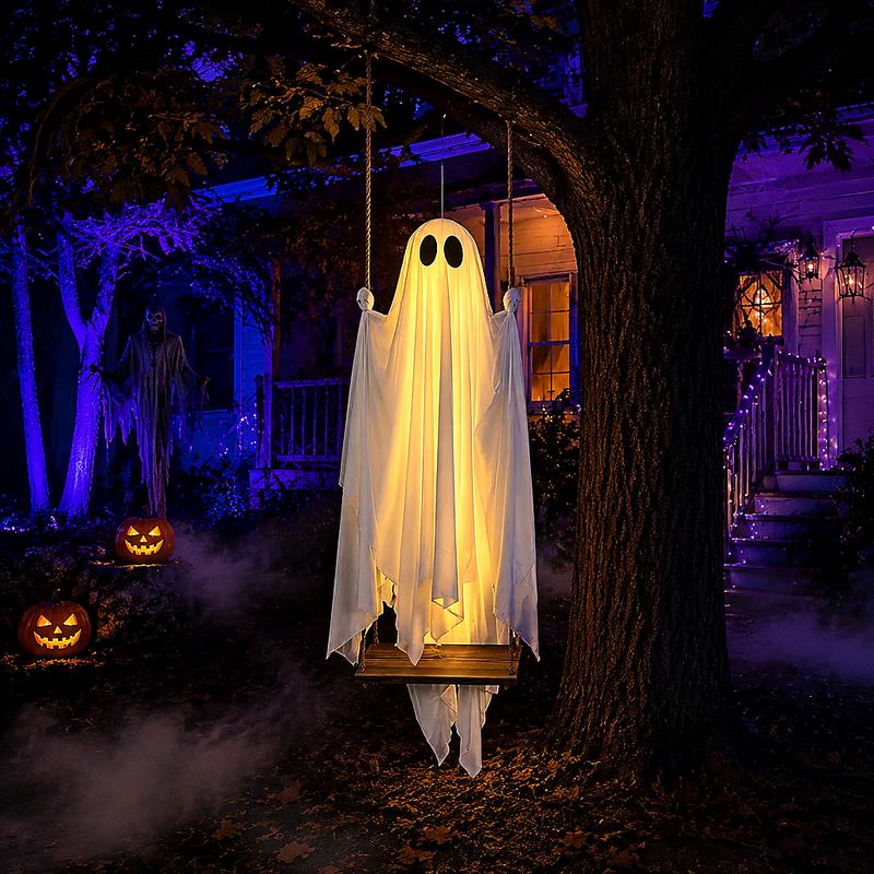 5FT Halloween Swing Ghost with LED Lights & Remote Control