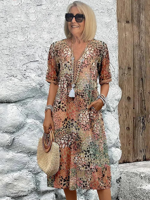 Sofia™ | Elegant Floral Midi Dress with Tummy Coverage