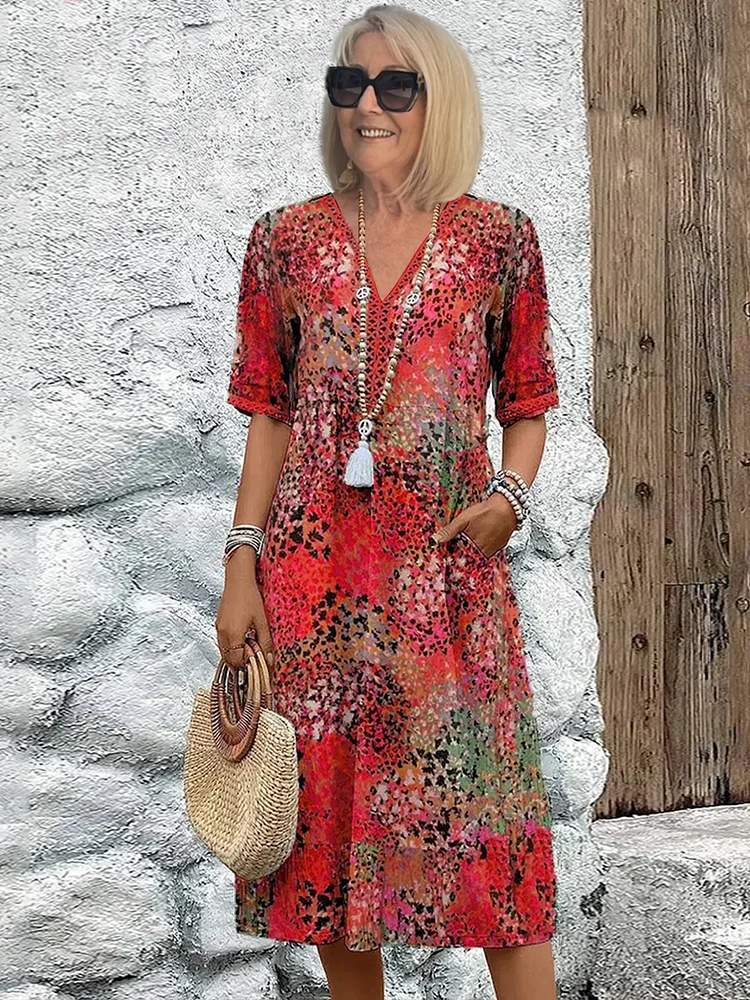 Sofia™ | Elegant Floral Midi Dress with Tummy Coverage