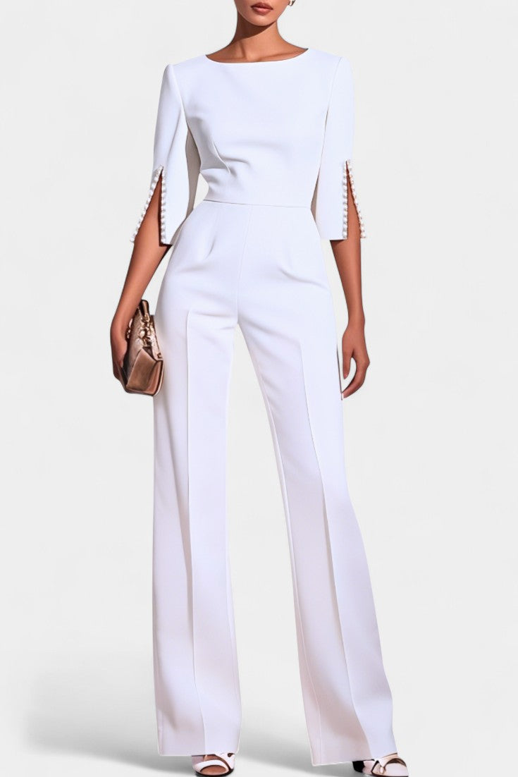 Chic™ - Three-Quarter Sleeve Jumpsuit with Pearl Accents
