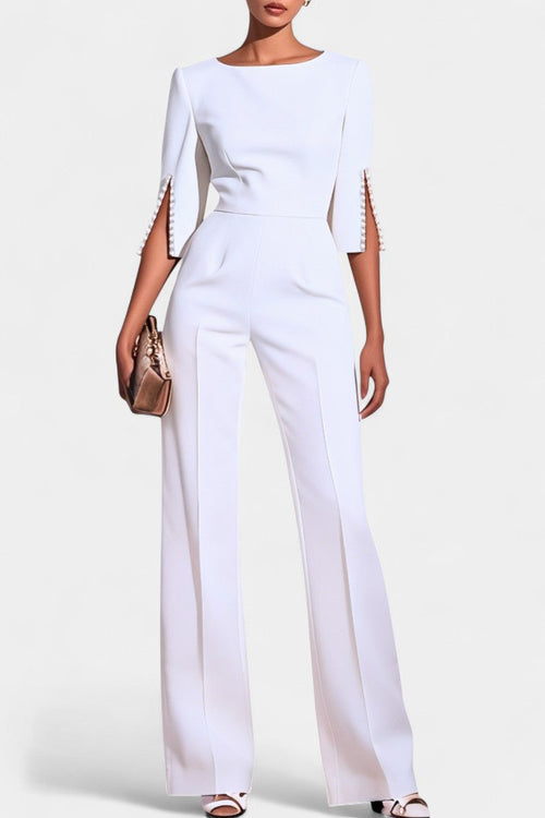 Chic™ - Three-Quarter Sleeve Jumpsuit with Pearl Accents