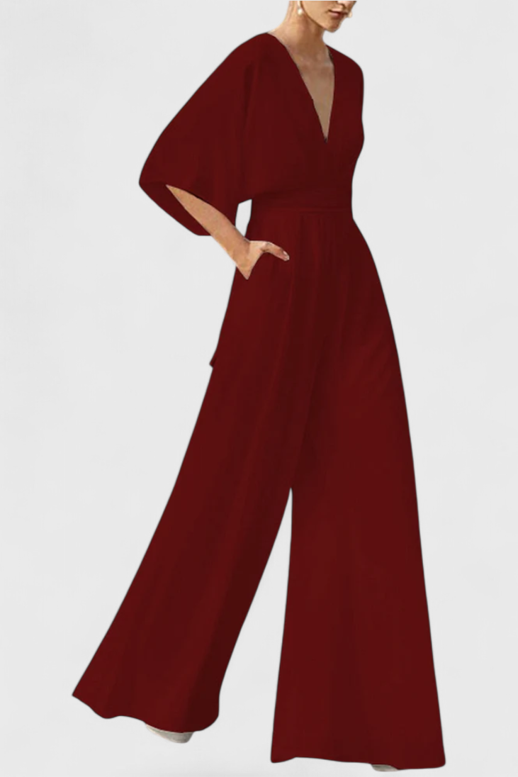 Isaura™ - Chic Jumpsuit with Cape Sleeves and V-Neck Design