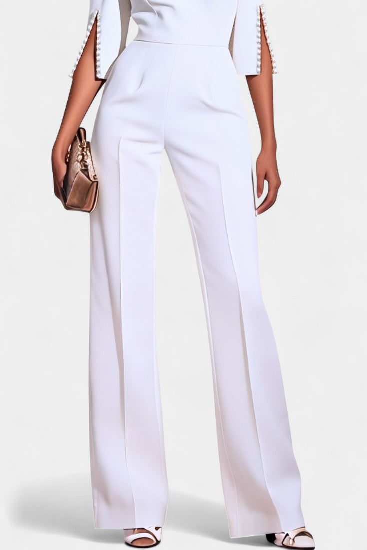 Chic™ - Three-Quarter Sleeve Jumpsuit with Pearl Accents