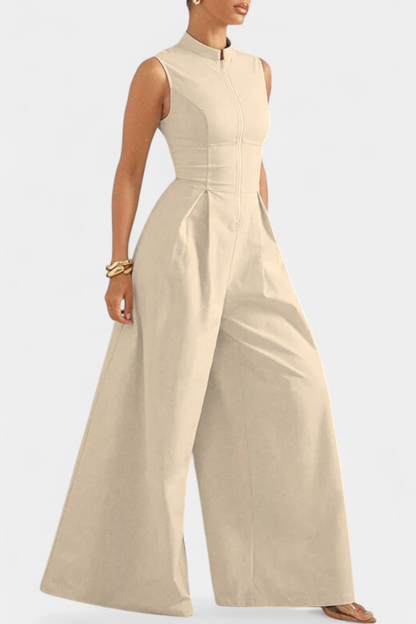 Blanca™ - Pleated Wide Leg Jumpsuit with Round Neck