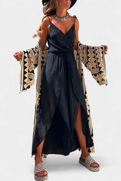 Donatila™ -  Washed Cotton Jumpsuit with Crisscross Neckline and Open Legs