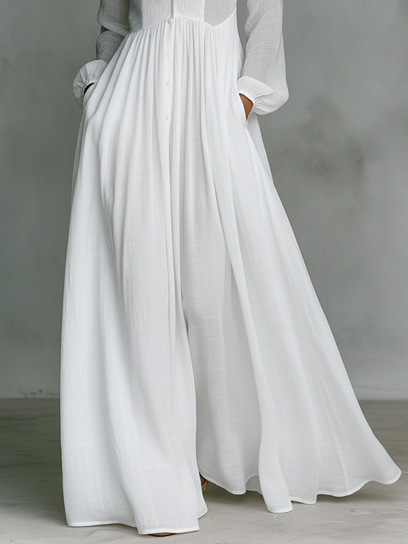 Minimalist Maxi Dress with Patchwork, High Collar and Long Sleeves