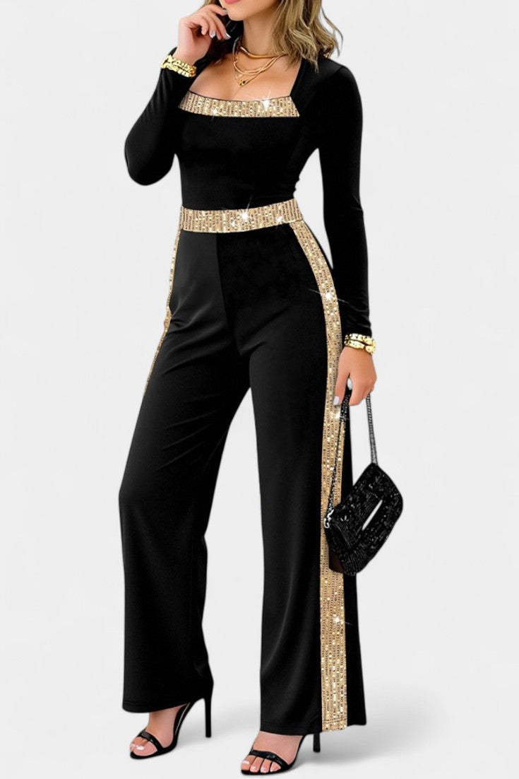Cassiopéa™ - Chic Sequin Jumpsuit with Back Bow Detail