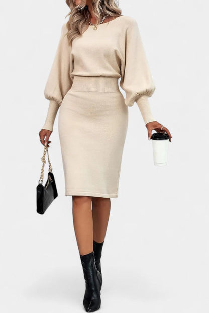 Abélise Long Sleeve Fitted Midi Knit Dress