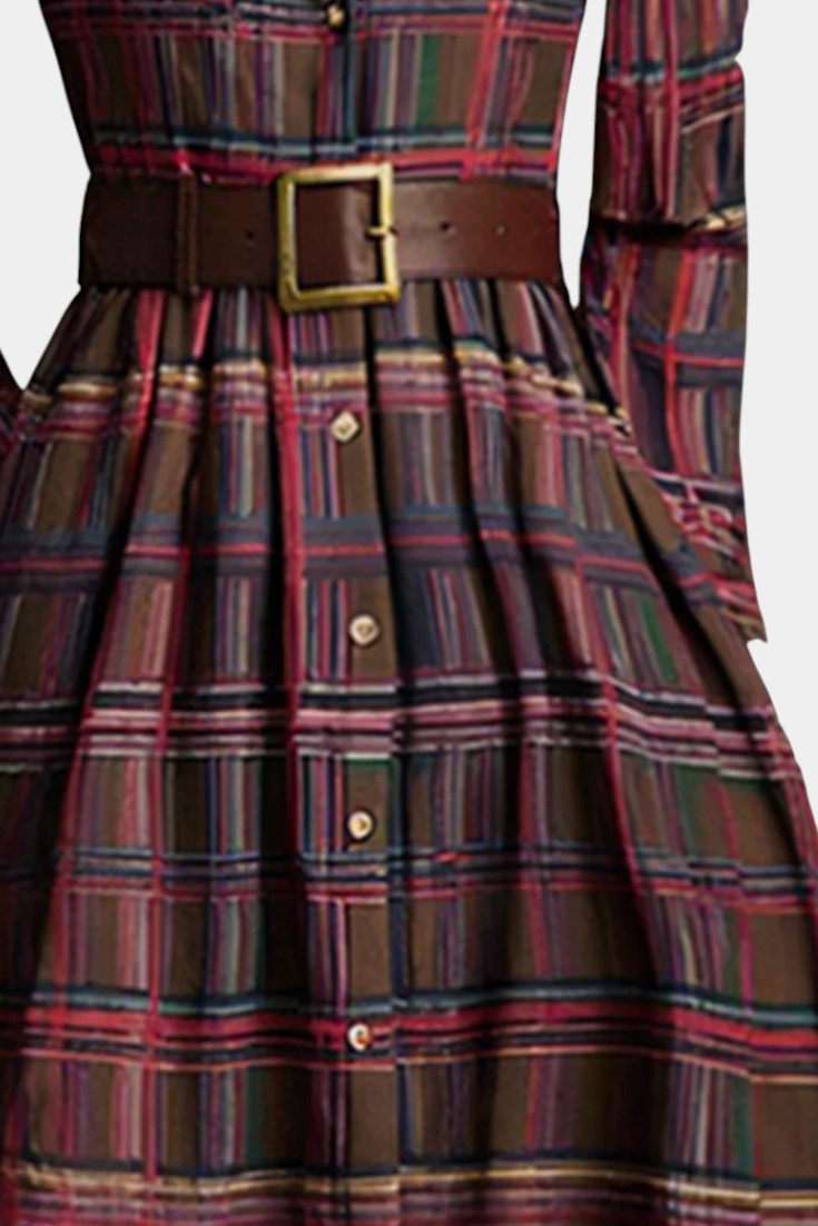 Eustellia Long Checkered Dress with Vintage Ethnic Flair