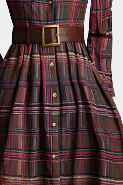 Eustellia Long Checkered Dress with Vintage Ethnic Flair