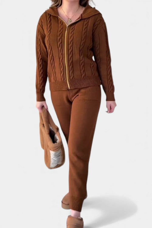 Perdita™ - Cardigan & Twisted Jacquard Sweater Set - Casual Style
