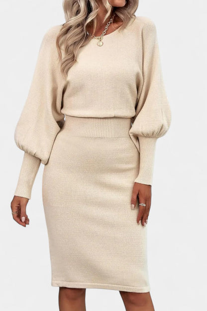 Abélise Long Sleeve Fitted Midi Knit Dress