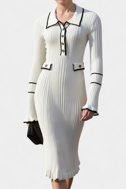 Jamila Polo Collar Knit Dress with Chic Ruffles