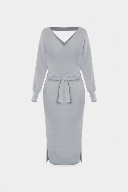 Coriselle Backless Knit Midi Dress with Lace-Up Detail