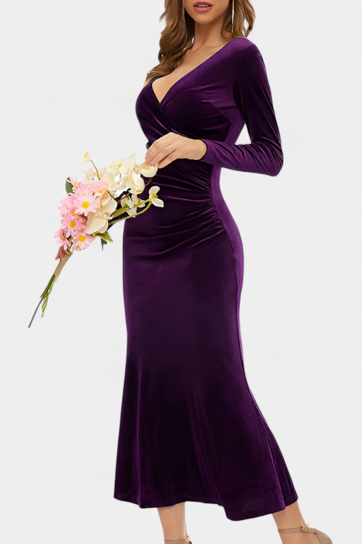Hesperia Asymmetrical Ruching Velvet Mermaid Dress