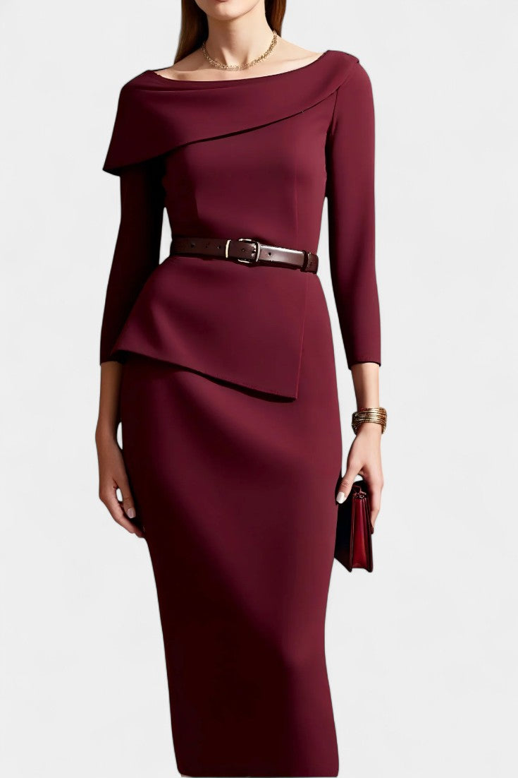 Joely Shawl Collar Cross-Over Dress with Belted Waist