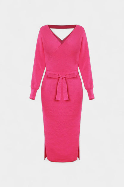 Coriselle Backless Knit Midi Dress with Lace-Up Detail