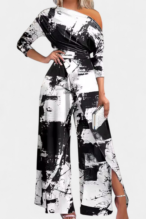 Brina™ - Asymmetrical Jumpsuit with Pearl-Embellished Shoulders and Straight Legs