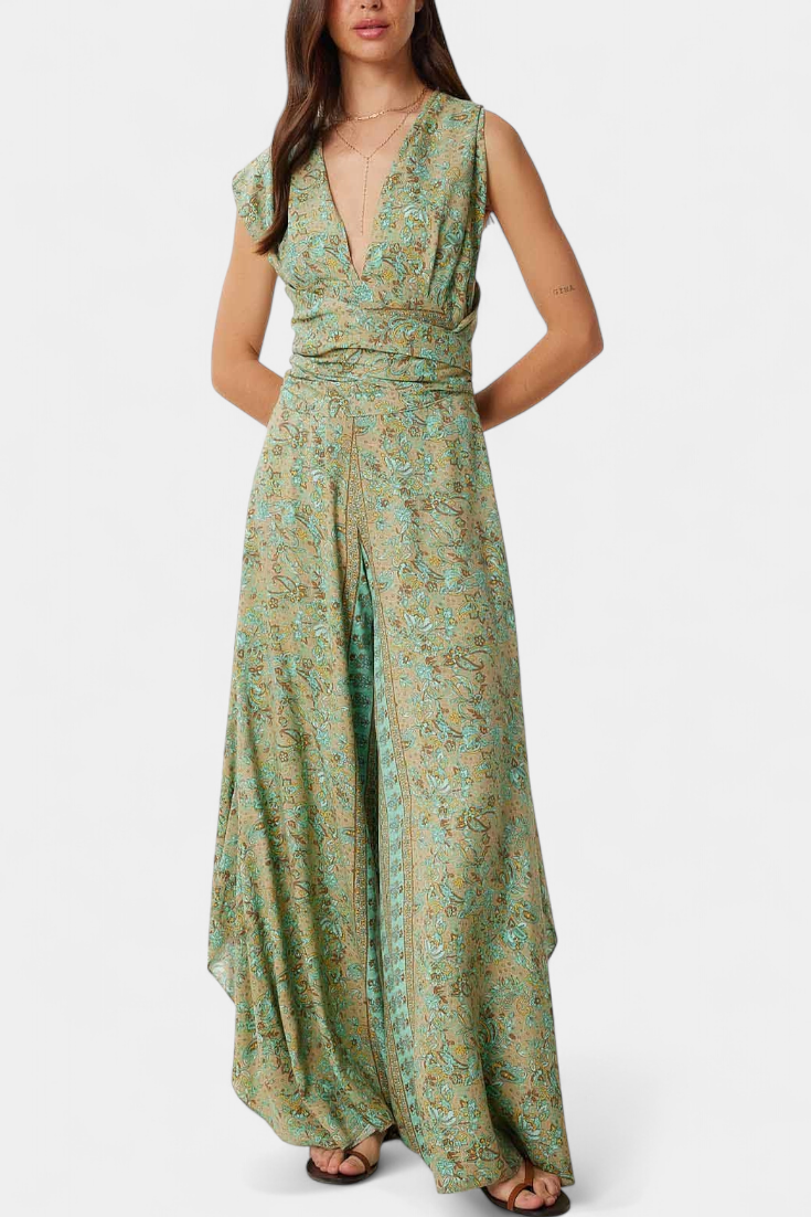 Leandra™ -  Floral Wrap Jumpsuit with Open Back Design