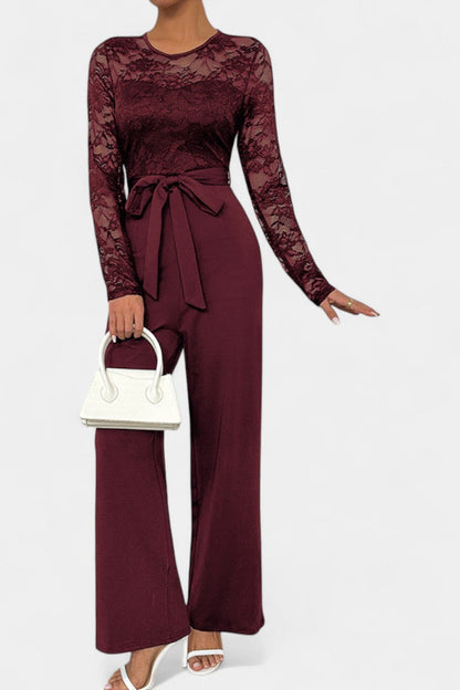 Éviana™ - Chic Lace Jumpsuit with Adjustable Tied Waist